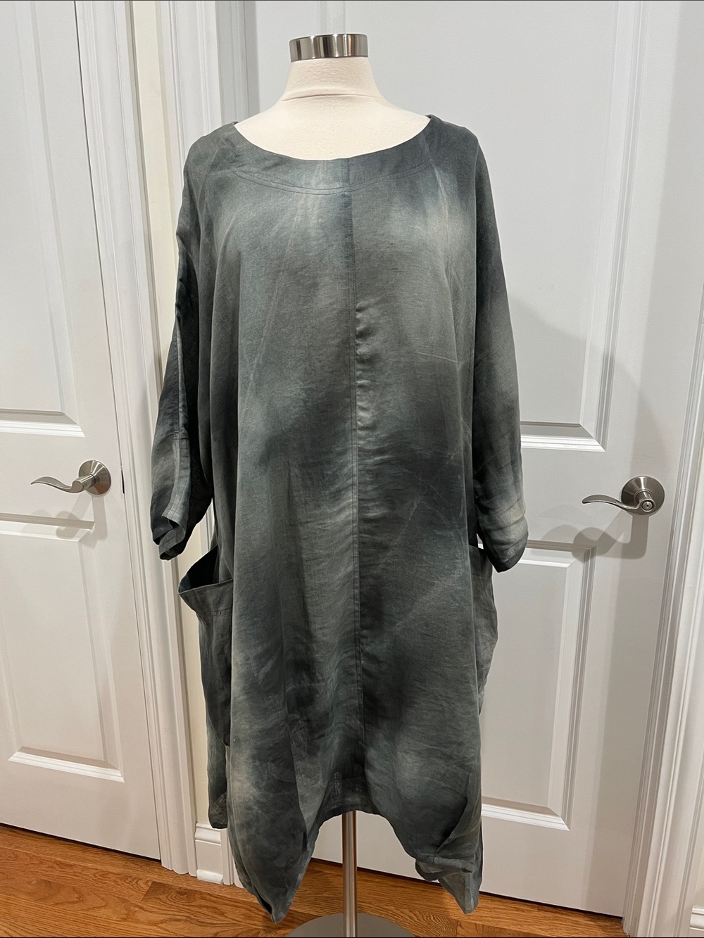 Ralston 100% Linen Dress Lagenlook Pockets tie dye Gray Size XL